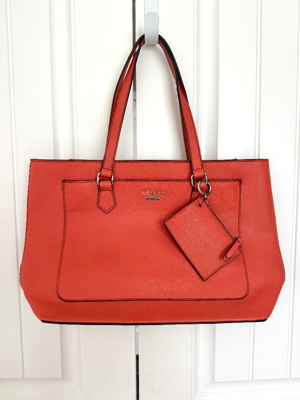 GUESS Orange Textured Tote Bag Large Shoulder Purse w/Card Holder